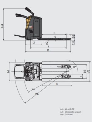 CAT Elektrische Pallettruck Schematisch Afmetingen